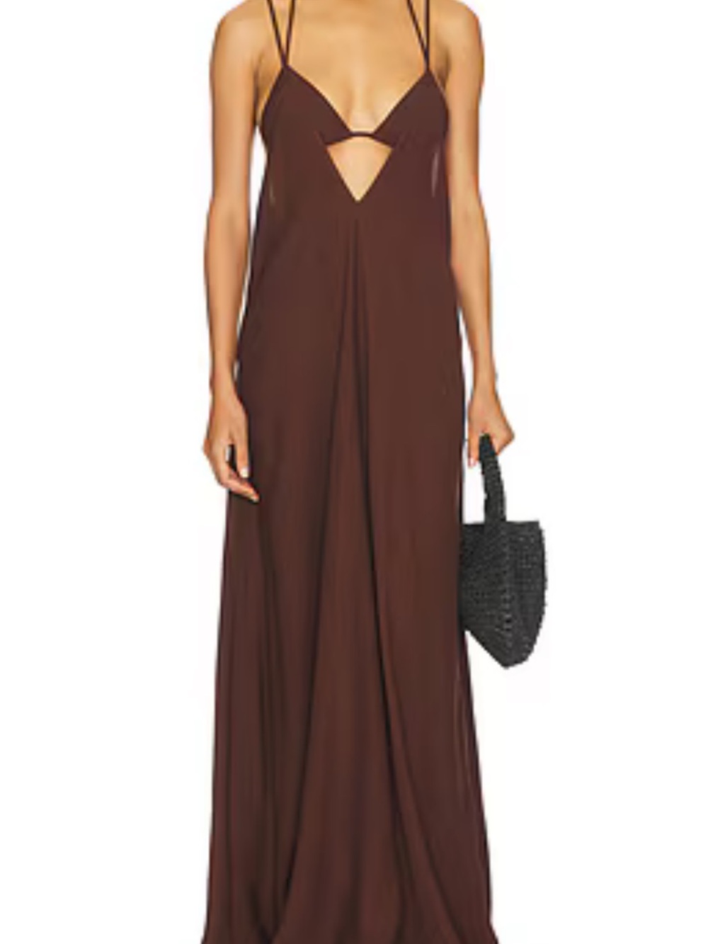 Spaghetti-Strap Chocolate Brown Cutout Maxi Dress